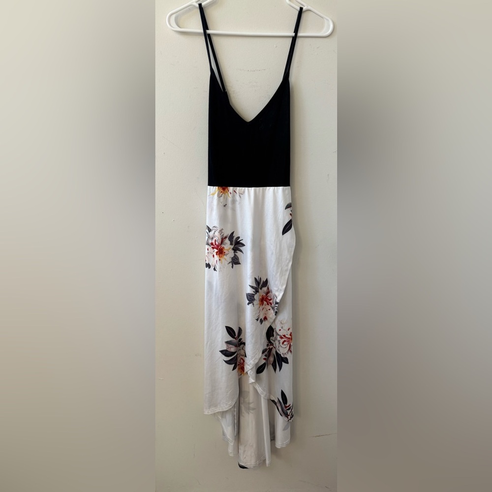 Floral Black and White Maxi High Low Dress